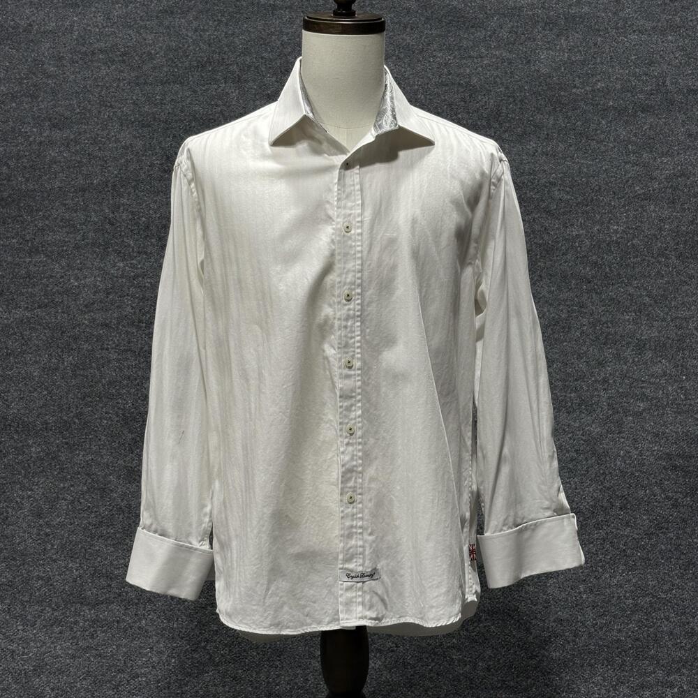 English Laundry Shirt Mens 16.5 32/33 White Herringbone Long Sleeve Button Front